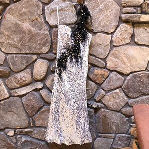 Tony Bowls Silver Sequined One-Shoulder Prom Dress